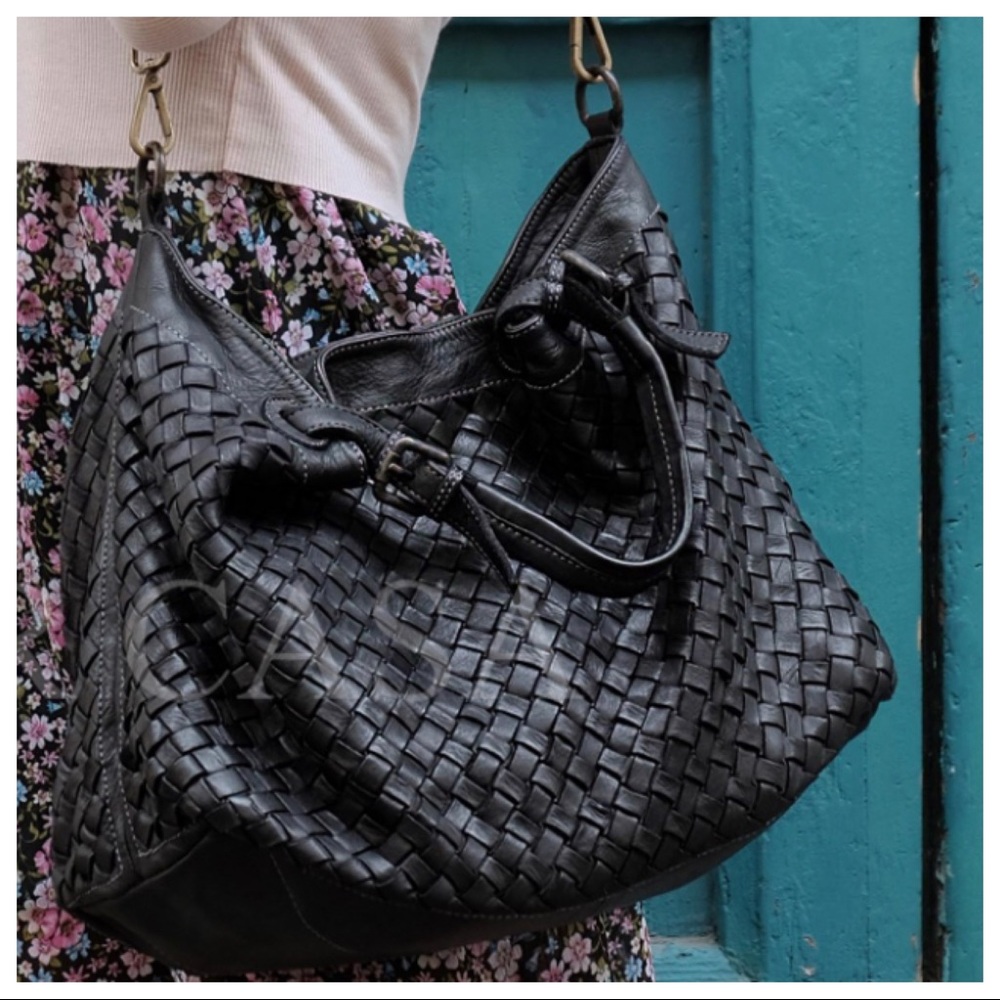 Made in Italy Designer Soft Distress Leather Braided Bag Absolutely Beautiful - Picture 10 of 10